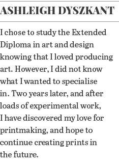 Ashleigh Dyszkant I chose to study the Extended Diploma in art and design knowing that I loved producing art  However   