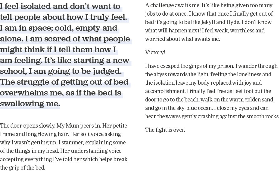 I feel isolated and don t want to tell people about how I truly feel  I am in space; cold, empty and alone  I am scar   